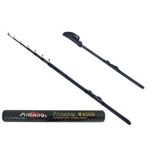 Rod for fishing Princess telescopic short with reel metal Carbon test: 10-30g 3.6 m-7.2 m